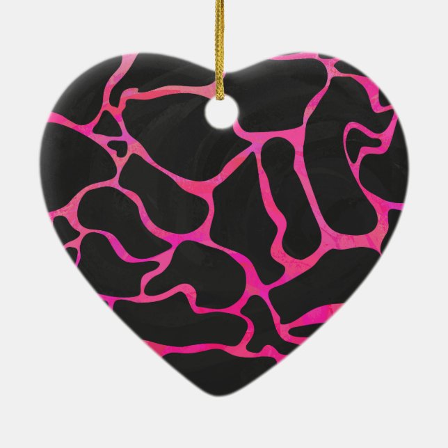 Giraffe Hot Pink and Black Print Ceramic Tree Decoration (Back)