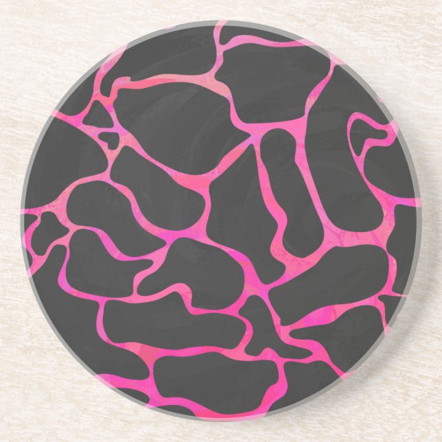 Giraffe Hot Pink and Black Print Coaster (Front)
