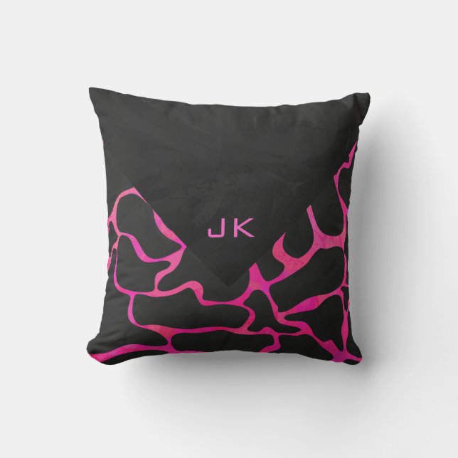 Giraffe Hot Pink and Black Print Cushion (Front)