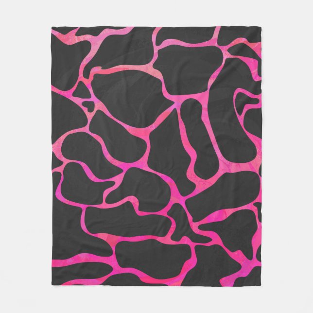 Giraffe Hot Pink and Black Print Fleece Blanket (Front)