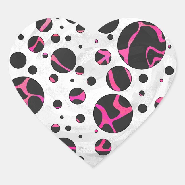 Giraffe Hot Pink and Black Print Heart Sticker (Front)