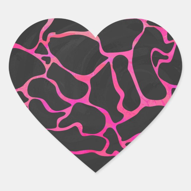 Giraffe Hot Pink and Black Print Heart Sticker (Front)