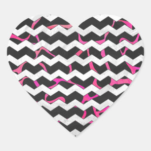 Giraffe Hot Pink and Black Print Heart Sticker