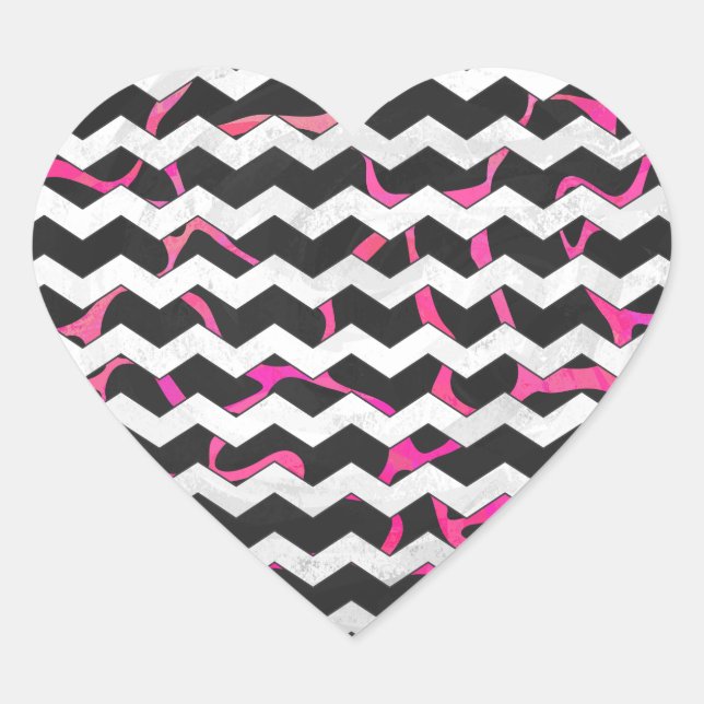 Giraffe Hot Pink and Black Print Heart Sticker (Front)