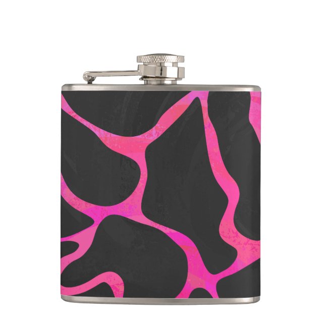 Giraffe Hot Pink and Black Print Hip Flask (Front)