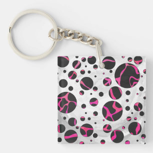 Giraffe Hot Pink and Black Print Key Ring