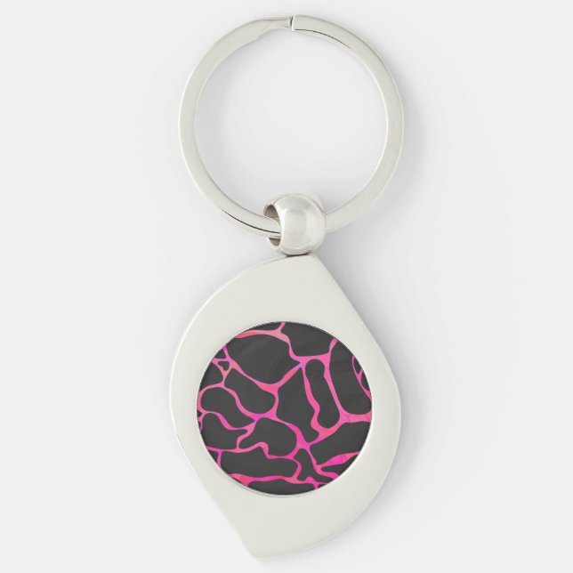 Giraffe Hot Pink and Black Print Key Ring (Front)