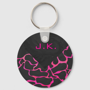 Giraffe Hot Pink and Black Print Key Ring