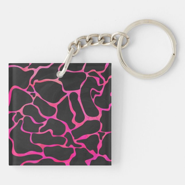 Giraffe Hot Pink and Black Print Key Ring (Back)