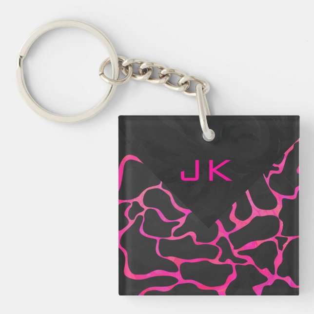 Giraffe Hot Pink and Black Print Key Ring (Front)