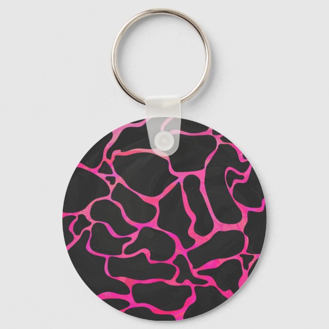 Giraffe Hot Pink and Black Print Key Ring (Front)