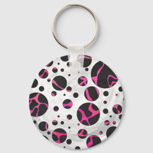 Giraffe Hot Pink and Black Print Key Ring