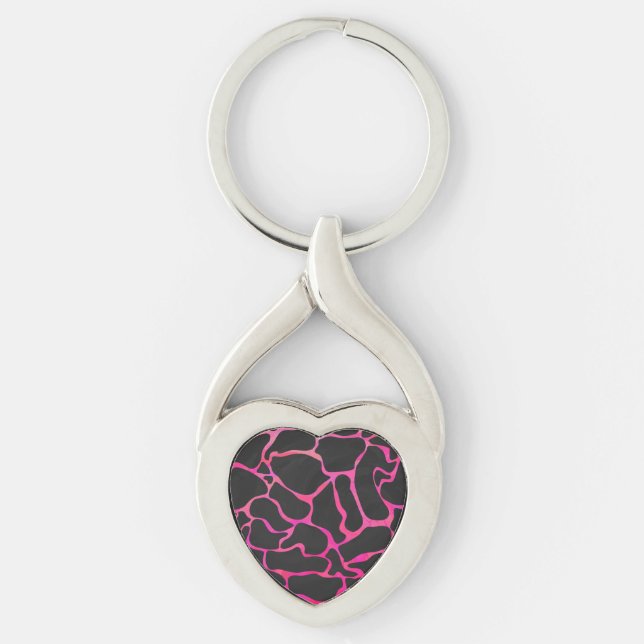 Giraffe Hot Pink and Black Print Key Ring (Front)