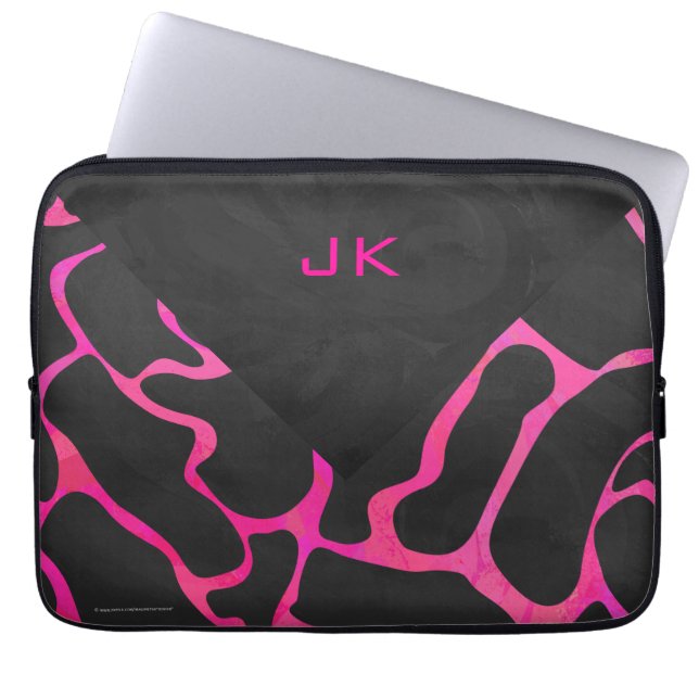 Giraffe Hot Pink and Black Print Laptop Sleeve (Front)