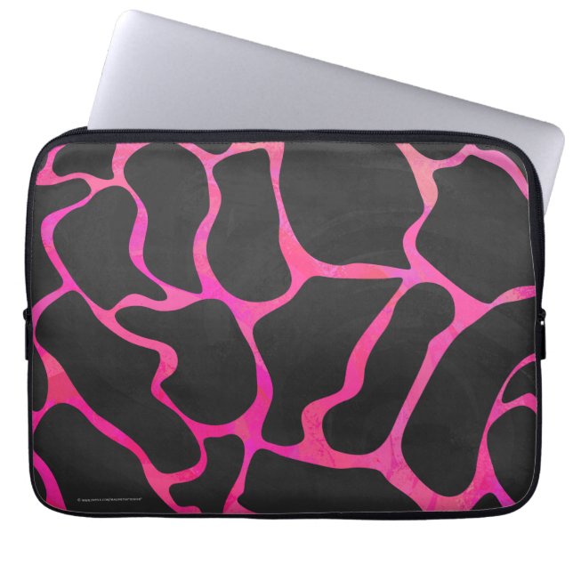 Giraffe Hot Pink and Black Print Laptop Sleeve (Front)