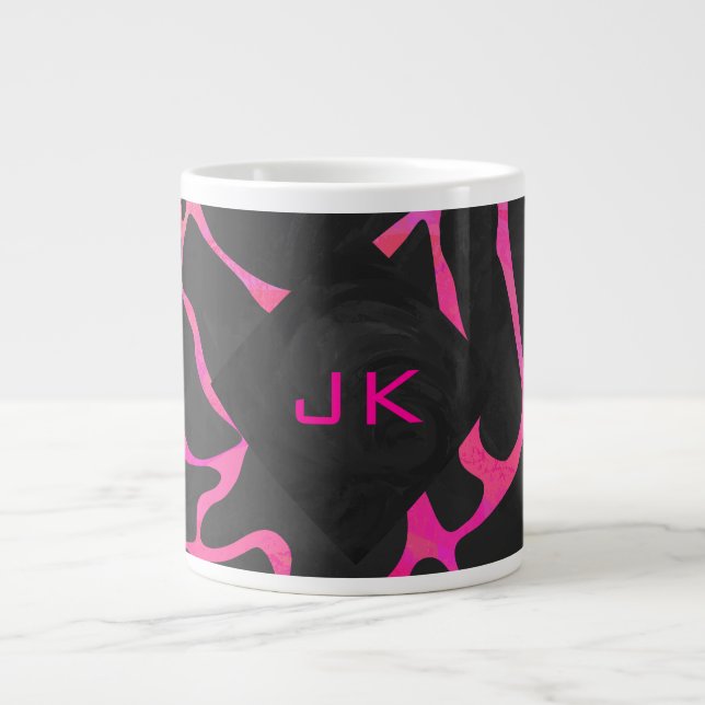 Giraffe Hot Pink and Black Print Large Coffee Mug (Front)