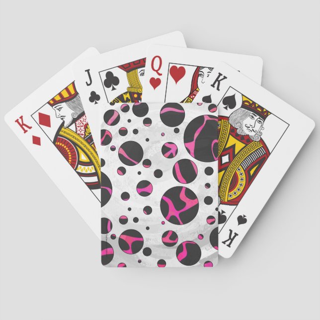 Giraffe Hot Pink and Black Print Playing Cards (Back)