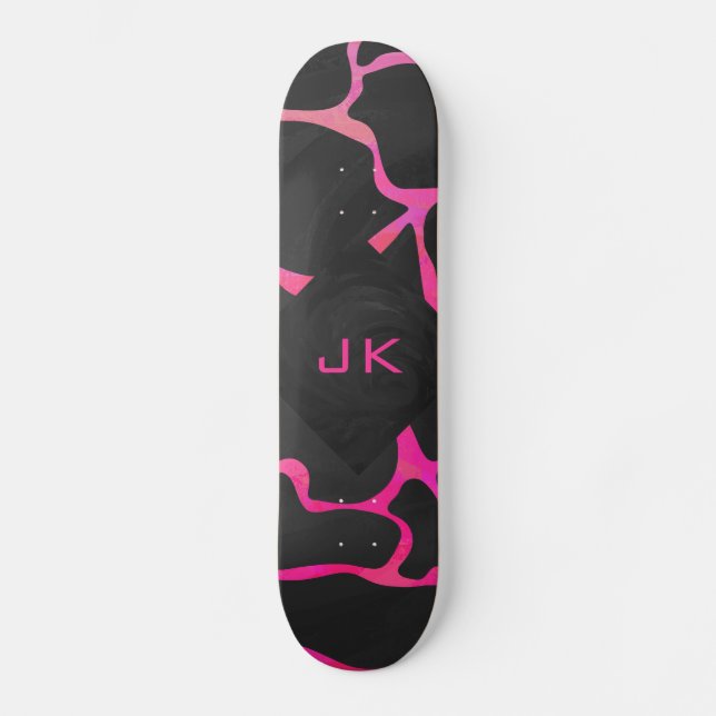 Giraffe Hot Pink and Black Print Skateboard (Front)