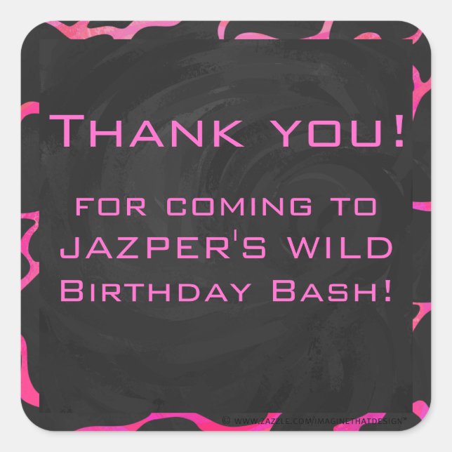 Giraffe Hot Pink and Black Print Square Sticker (Front)