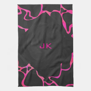Giraffe Hot Pink and Black Print Tea Towel