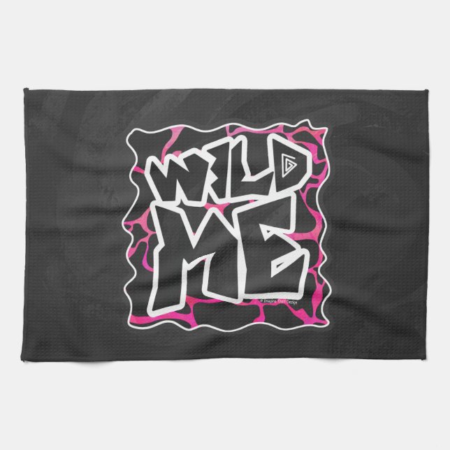 Giraffe Hot Pink and Black Print Tea Towel (Horizontal)