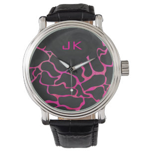 Giraffe Hot Pink and Black Print Watch