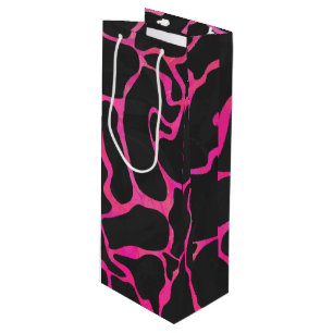 Giraffe Hot Pink and Black Print Wine Gift Bag