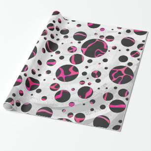 Giraffe Hot Pink and Black Print Wrapping Paper