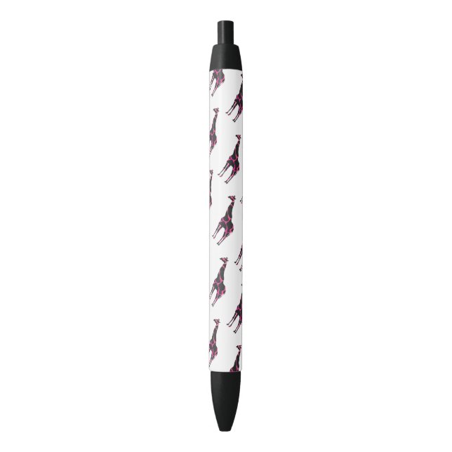 Giraffe Hot Pink and Black Silhouette Black Ink Pen (Front Vertical)