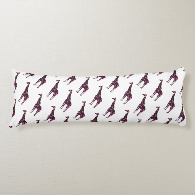 Giraffe Hot Pink and Black Silhouette Body Cushion (Front)