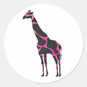 Giraffe Hot Pink and Black Silhouette Classic Round Sticker