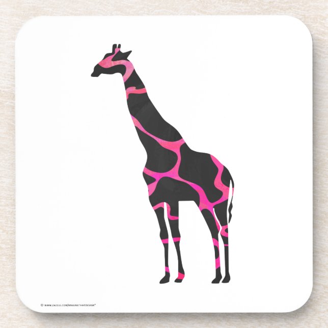 Giraffe Hot Pink and Black Silhouette Coaster (Front)