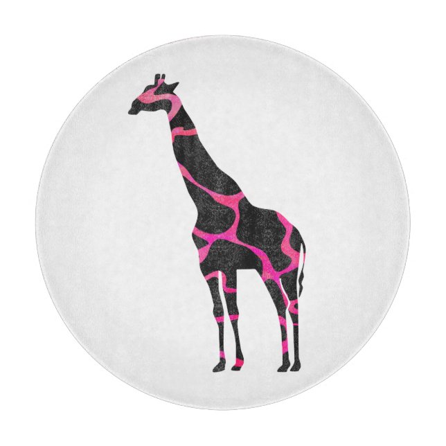 Giraffe Hot Pink and Black Silhouette Cutting Board (Front)