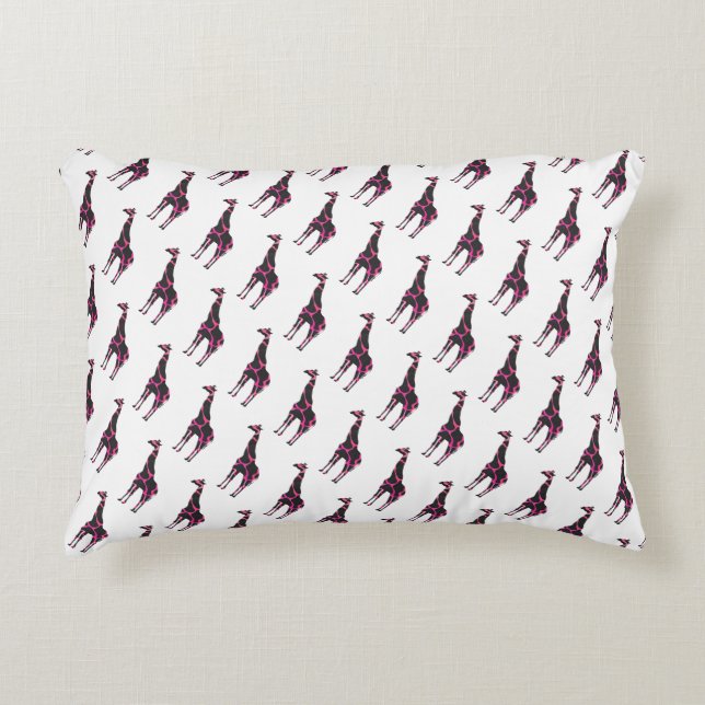 Giraffe Hot Pink and Black Silhouette Decorative Cushion (Front)