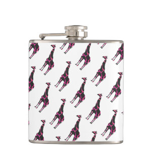 Giraffe Hot Pink and Black Silhouette Hip Flask