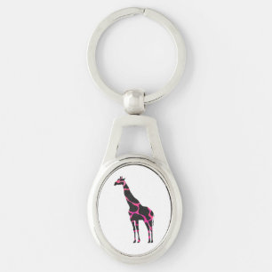 Giraffe Hot Pink and Black Silhouette Key Ring