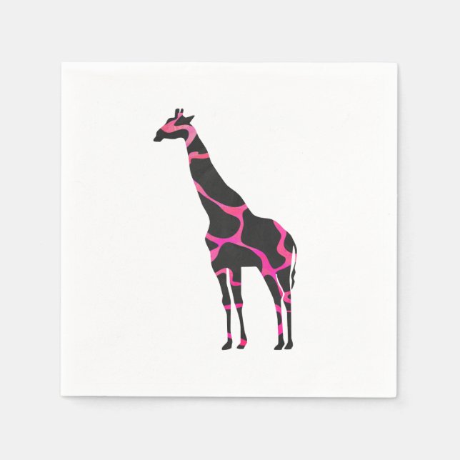 Giraffe Hot Pink and Black Silhouette Napkin (Front)