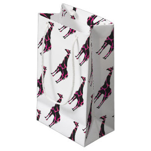 Giraffe Hot Pink and Black Silhouette Small Gift Bag