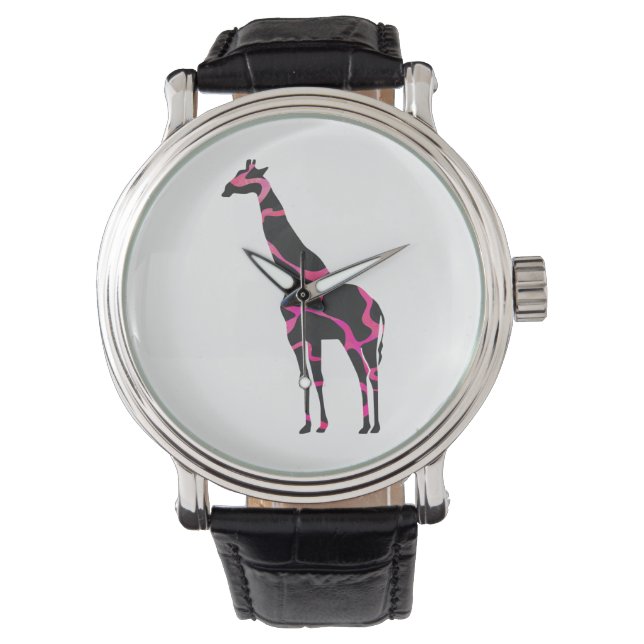 Giraffe Hot Pink and Black Silhouette Watch (Front)
