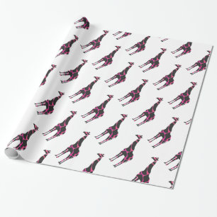 Giraffe Hot Pink and Black Silhouette Wrapping Paper