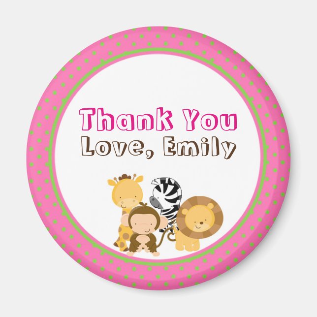 Giraffe Hot Pink Mint Green Thank You Magnet (Front)