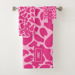 Giraffe Hot pink Monogram Modern Girly Bath Towel Set