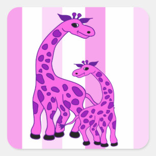 Giraffe illustration in pink colour square sticker