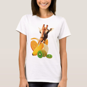 Giraffe in a Banana with orange and Kiwi Fruits T-Shirt