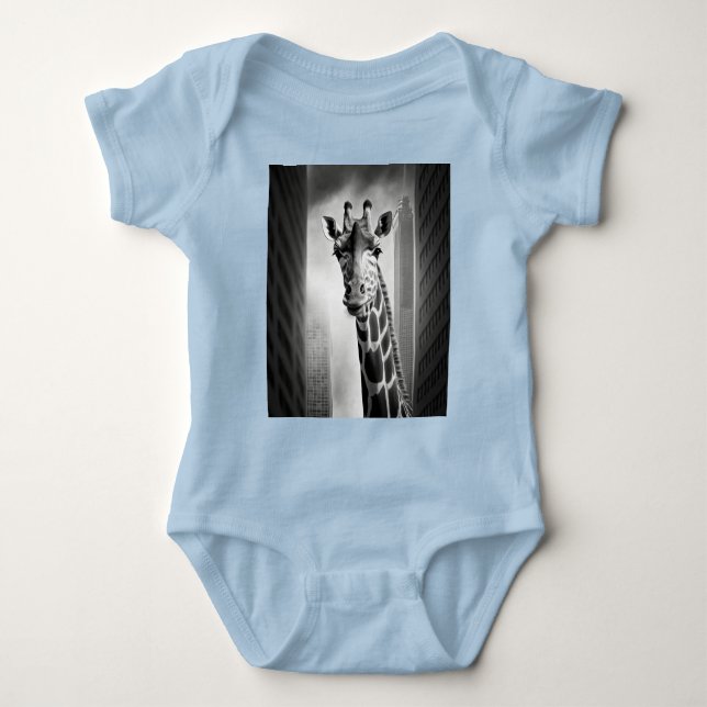 Giraffe in a Cityscape Baby Bodysuit (Front)
