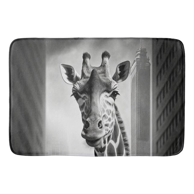 Giraffe in a Cityscape Bath Mat (Front)