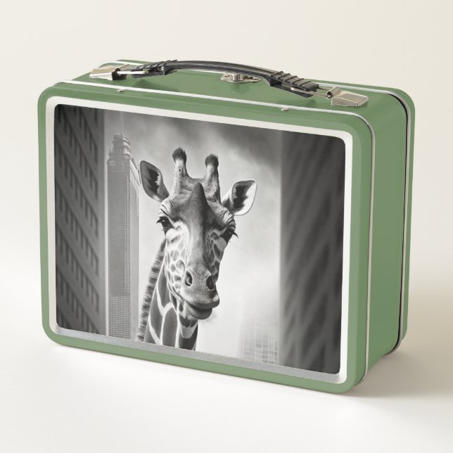 Giraffe in a Cityscape Metal Lunch Box (Back)