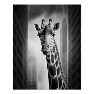 Giraffe in a Cityscape Poster