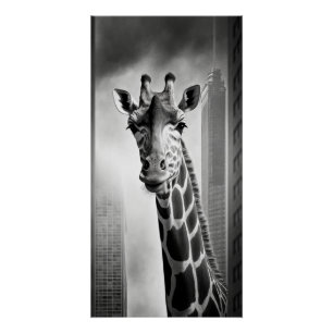 Giraffe in a Cityscape Poster