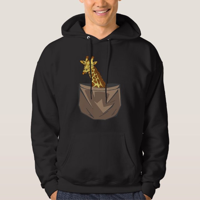 Giraffe In A Pocket Tall Animal Safari Hoodie (Front)